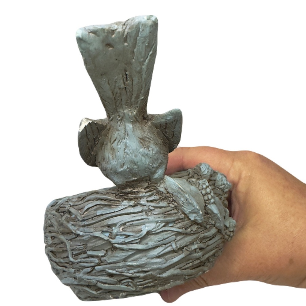 Nesting Bird Dish Trinket Bowl Aqua Rustic Sculpture Figurine 6” Vintage Art - Picture 15 of 16